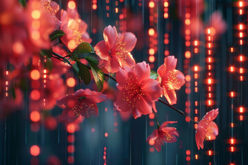 Poster - Binary code transforming into blooming flowers, illustrating the blossoming of ideas in the digital realm. Concept of binary botany. Generative Ai.