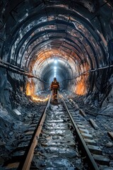 Poster - A man riding a train through a tunnel. Perfect for transportation concepts