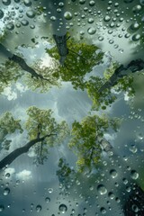 Poster - Rainy view of trees through windshield, ideal for weather or nature concepts