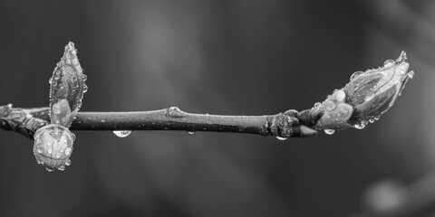 Poster - Close-up of a branch covered in water droplets, suitable for nature themes