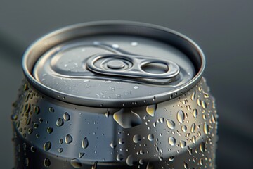 Aufkleber - A close-up view of a soda can with water droplets, perfect for advertising