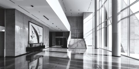 Aufkleber - Sleek and stylish lobby in monochrome tones, perfect for business concepts