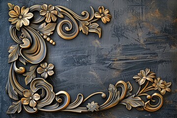 Aufkleber - Elegant gold frame adorned with delicate flowers, perfect for adding a touch of luxury to any design project