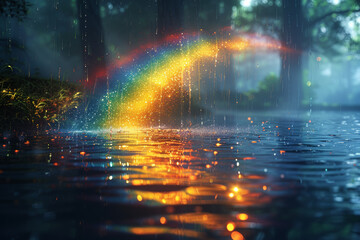 Sticker - A colorless rainy day transforming into a vibrant rainbow, showcasing the fleeting yet magical transition between storm and serenity. Concept of meteorological enchantment. Generative Ai.