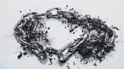 Poster - A broken chain displayed on a white background. Perfect for illustrating concepts of freedom, liberation, or independence