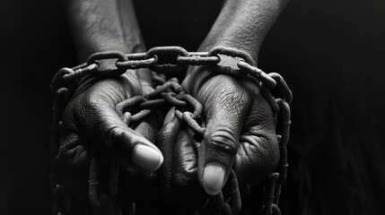 Poster - Close-up of hands holding a metal chain, useful for illustrating concepts of strength or connection