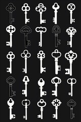 Poster - Collection of keys on a dark surface, suitable for security concepts
