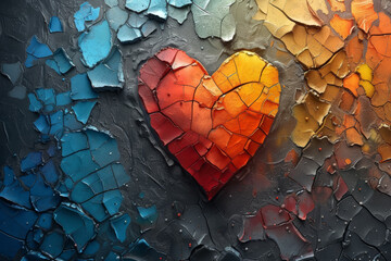 Poster - a grayscale heart graphic evolving into a vibrant mosaic of emotions, illustrating the complex and c