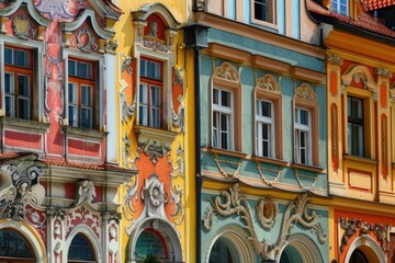 Aufkleber - Row of colorful buildings with clocks, suitable for travel and architecture concepts