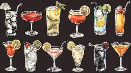 Poster - A selection of different cocktail drinks. Perfect for menu design or party invitations