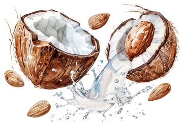 Poster - Fresh milk pouring out of a coconut. Suitable for food and beverage industry