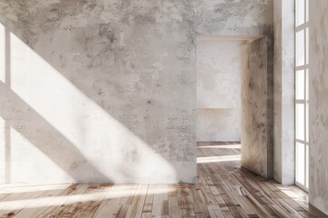 Aufkleber - A simple room with wooden floor and large windows. Ideal for interior design concepts