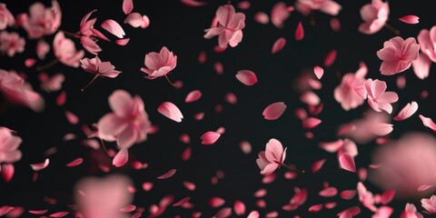 Poster - Pink flowers floating in the air, ideal for spring-themed designs