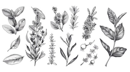 Poster - Various types of leaves and flowers, perfect for botanical designs