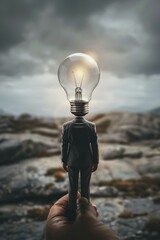 Aufkleber - A person holding a light bulb, suitable for creative concepts and innovation themes