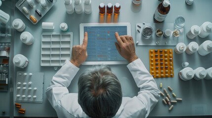 Aufkleber - A man sitting at a table using a tablet computer. Ideal for technology concepts