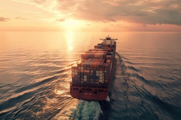 Poster - A large container ship sailing in the ocean. Ideal for transportation industry concepts