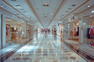 Poster - Long hallway filled with various clothes, suitable for fashion or retail concepts