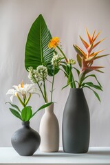 Poster - Three vases with different types of flowers, suitable for various occasions