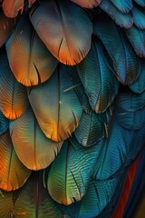 Poster - Detailed close up of vibrant bird feathers, perfect for nature designs