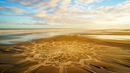 Wall Mural - Majestic sand art at sunset beach