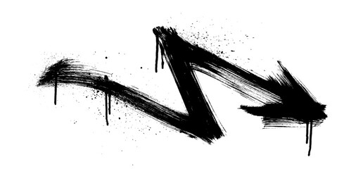Poster - Lightning shape arrow in spray graffiti style with drips and dry brush texture. Painted graffiti spray vector arrow.