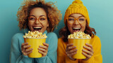 Fototapeta  - two girls with popcorn