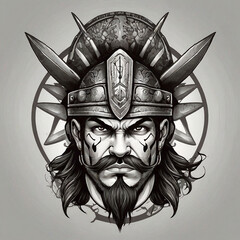 Wall Mural - Black and white ancient character warrior
