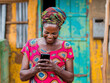 African Woman Happy Using Smartphone