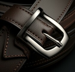 Sticker - A close up of a brown leather belt with an engraved buckle. Generative AI.