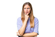 © luismolinero - Young beautiful woman over isolated background nervous and scared
