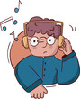 © CLOXMEDIA - Cartoon Character Enjoying Music with Headphones (MJ013) Transparent Background