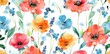 Watercolor seamless tileable pattern featuring charming poppies and fragrant lavender blooms, ideal for creative projects.