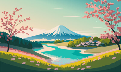 Wall Mural - Japanese landscape with lake and mountains