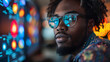 Ingénieur informatique africain, sourire avec des lunettes, jeune homme barbu, travailler en Afrique