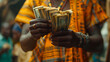 Femme africaine compte ses billets de banque, liasse de billets, faire de l'argent en Afrique