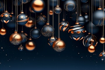 holiday elegance, christmas banner lights and baubles on dark blue