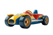 A vibrant 3D animated cartoon render of a soapbox car racing downhill.