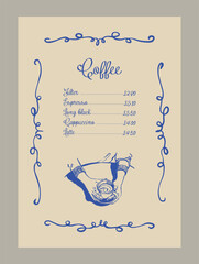 Wall Mural - Elegant coffee menu template. Matisse style food and beverage illustrations.	