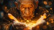 Elderly man with mystical powers in a fantasy setting using magic