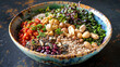 Nutrient-Rich Bowl with Assorted Superfoods, Grains, Seeds, and Nuts