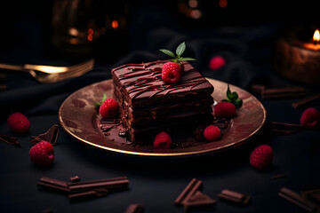 Wall Mural - Decadent Dark Chocolate Elegance, Luxuriously rich with smooth, velvety cake texture. Generated AI