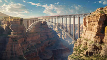 An Immersive 3D Model Showcasing The Engineering Marvel Of A High-speed Rail Bridge Spanning A Vast Canyon