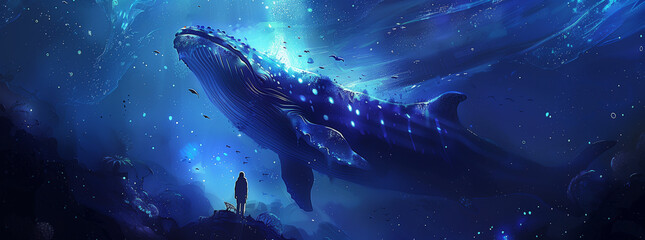  Majestic Whale Gliding Through a Starry Underwater Realm
