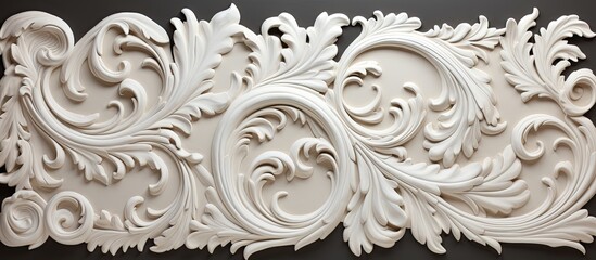 Poster - A detailed view of an ornamental design on a wall in white colors