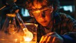 A student conducting a chemistry experiment, eyes alight with excitement as they witness the magic of chemical reactions.