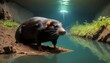 A Mole With A Snorkel Exploring An Underground Lak