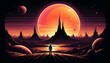A Retro Inspired Space Scene With A Radiant Sunset
