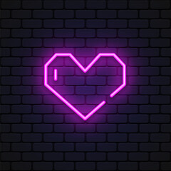 Wall Mural - Bright heart. Neon sign. Retro neon heart sign on purple background. Design element for Happy Valentine's Day. Vector illustration