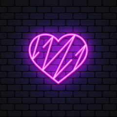 Wall Mural - Neon heart sign. Vector glowing valentine day holiday decoration love symbol. Electric bulb vintage retro banner. Vector illustration